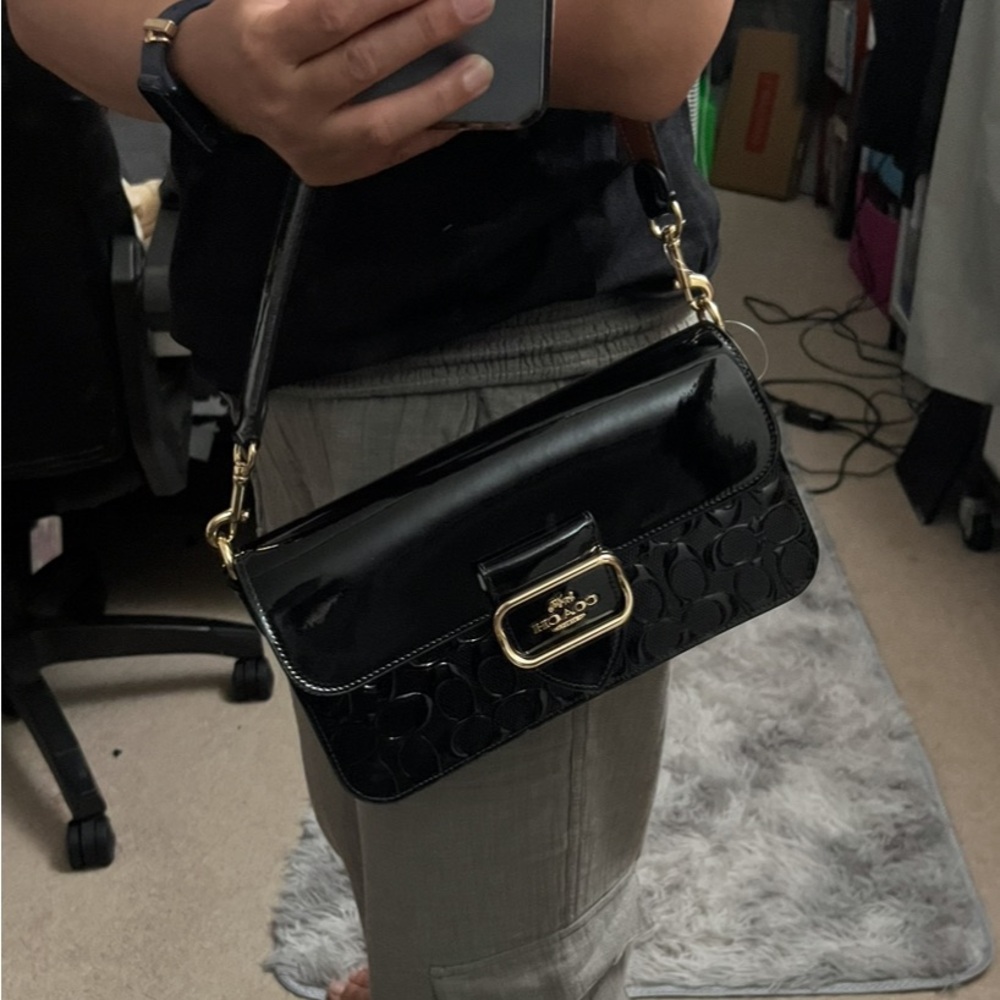 Coach NWT Morgan Shoulder Bag In Signature patent leather black 🤩 - Picture 11 of 15